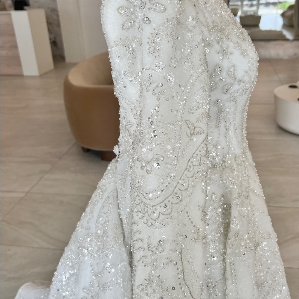 Royal Beaded Modest Wedding Dress (White/Ivory) - Picture 4 of 10